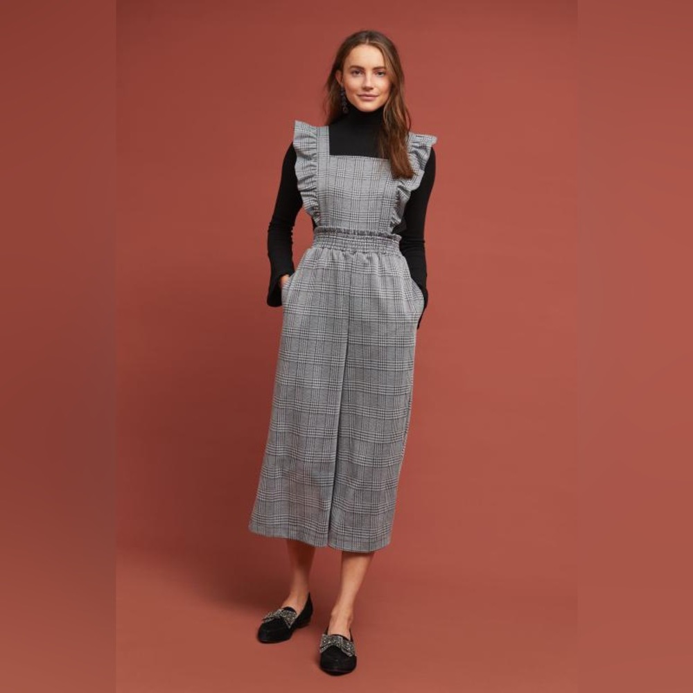 Anthropologie Ruffled Plaid Jumpsuit